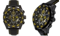 Buech & Boilat Torrent Men's Chronograph Watch Black Leather Strap, Black and Yellow Dial, 44mm